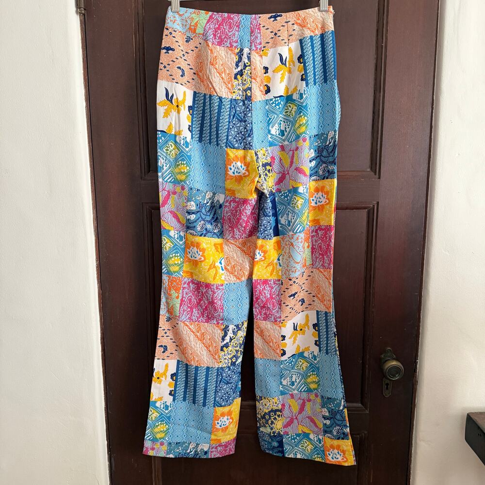 CIDER | Tropic Night Relaxed Colorful Patchwook Print Flare pants | Small - Picture 4 of 5